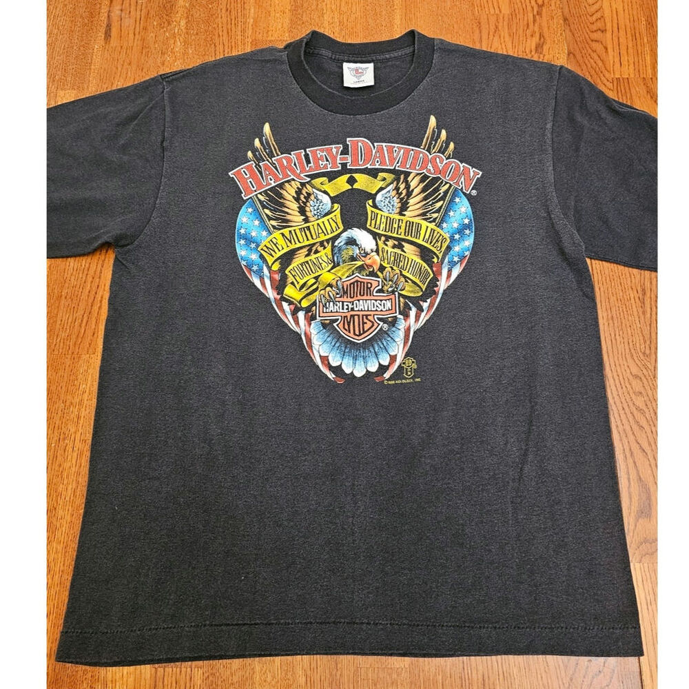 Harley Davidson Vintage 1988 Holoubek Eagle Pledge single stitch T-Shirt Size L‎